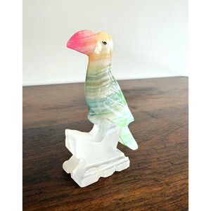 Vintage Onyx Style Glass Bird Figurine Parrot Toucan Molded Glass 3.75"